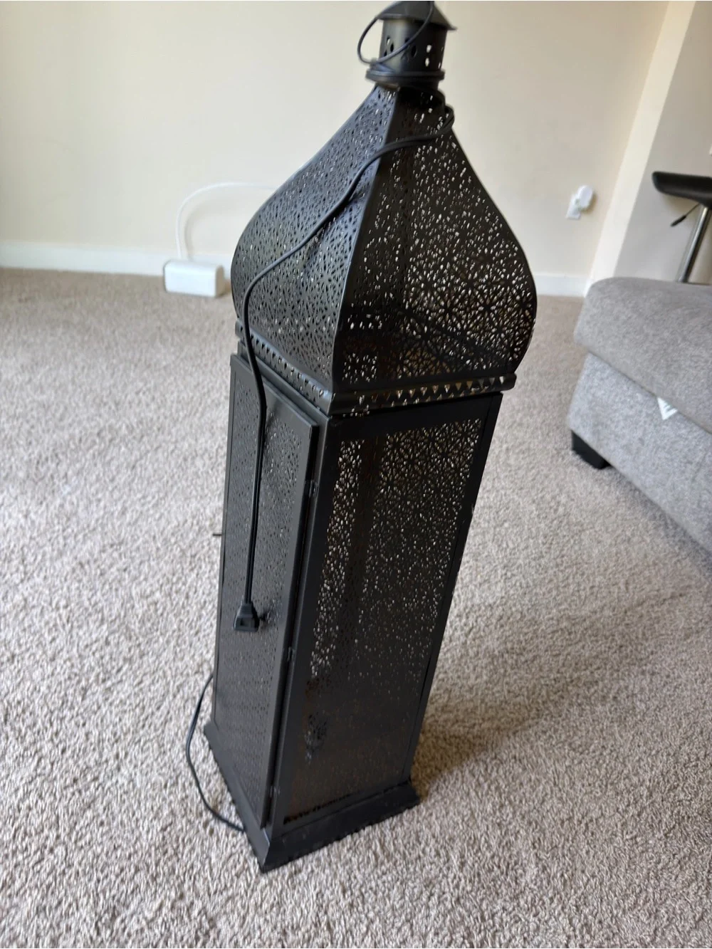 Black Decorative Moroccan-Style Floor Lantern - Unbranded